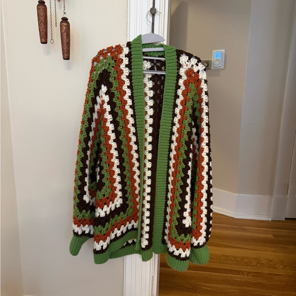 Granny Crochet Multicolor Crochet Open-Front Sweater